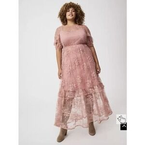 Torrid Pink Lace Puff Sleeve Maxi Dress – Size 3 – NWT